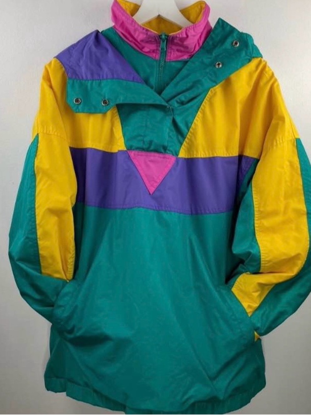 90s Teal & Yellow Colorblock Windbreaker Jacket - Unbranded UNISEX